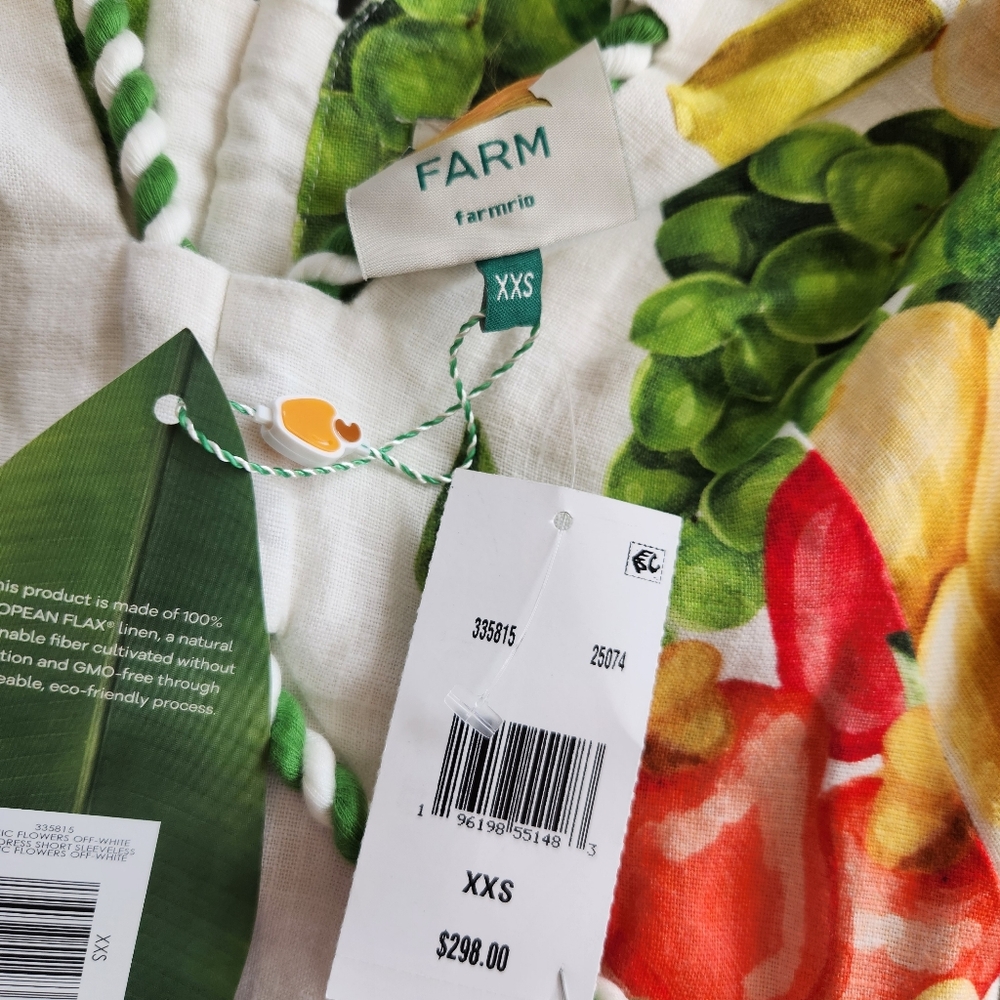 Farm Rio Linen Picnic Flowers Maxi Dress Size XXS NWT Off White $298 - Picture 8 of 14